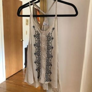embroidered button down tank top